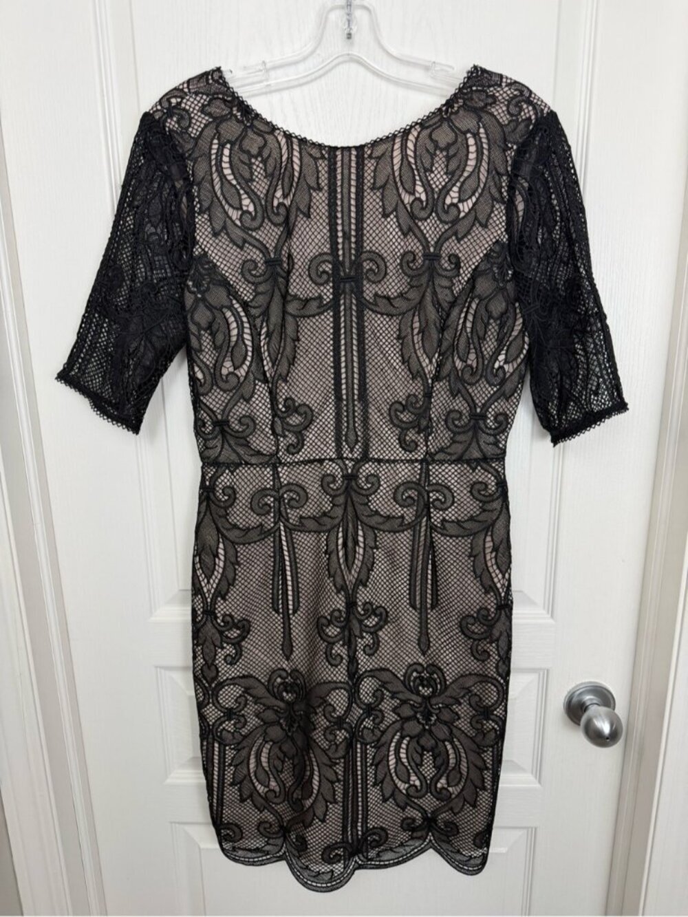 REISS Zola Lace Sheath Dress Size 8 Black Cream Neutral - Picture 5 of 13